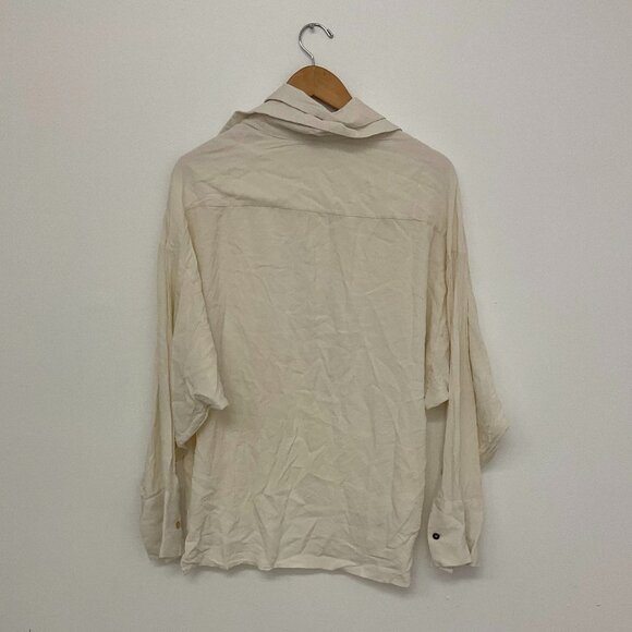 Atlein Button-Up Wrap Shirt Blouse Double Collar Long Sleeve Size 10 White - Picture 4 of 4